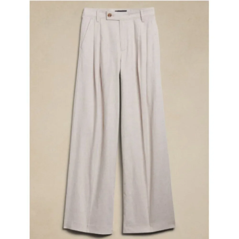 Banana Republic High Rise Pleated Wide Leg Linen Cotton Pants Black 8 PETITE NWT